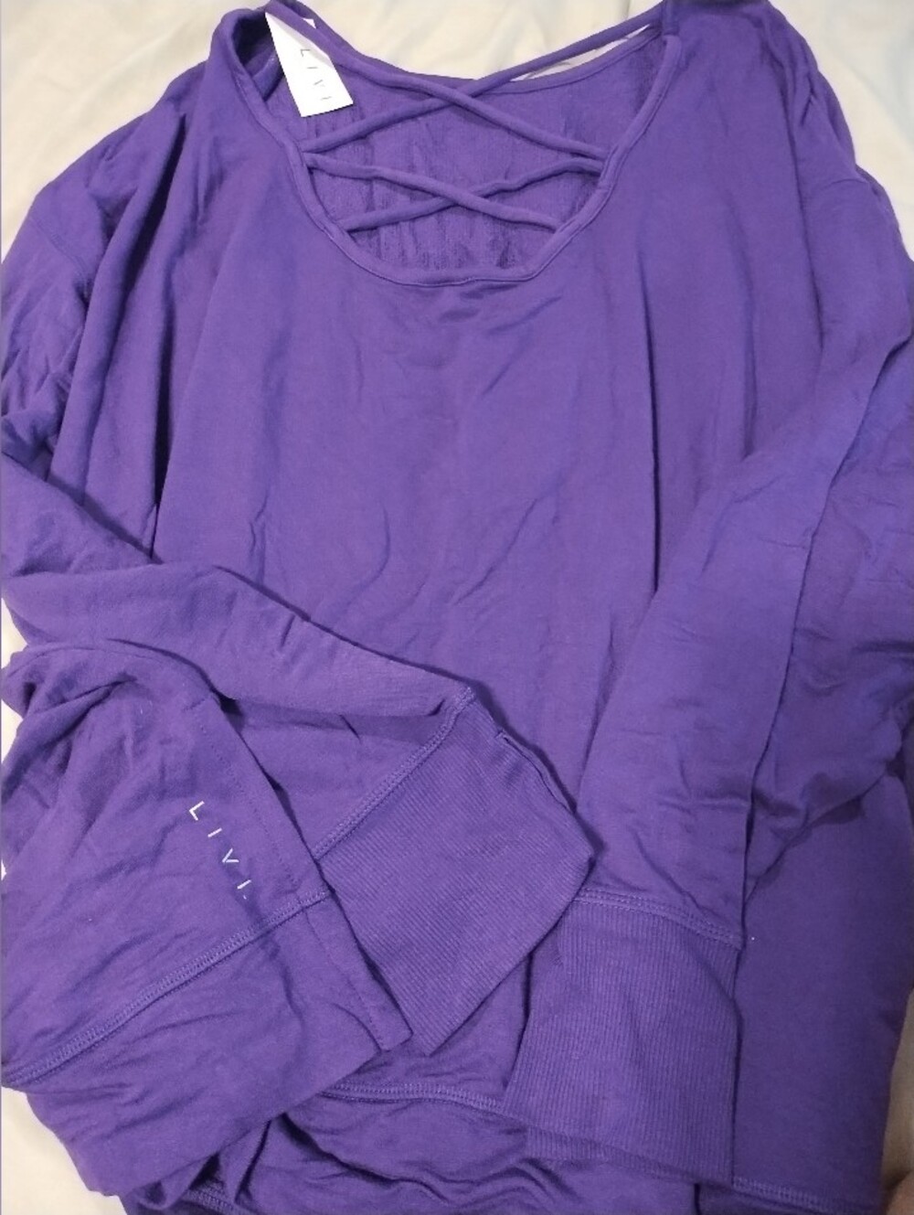 Livi Criss Cross Laced Up Back Top Size 22/24 Purple Long Sleeve Thumb Slots